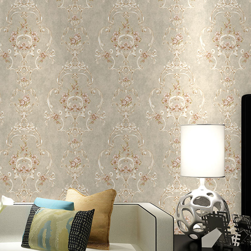 Neutral Color Blossoming Flower Wallpaper Water-Resistant Wall Covering for Guest Room