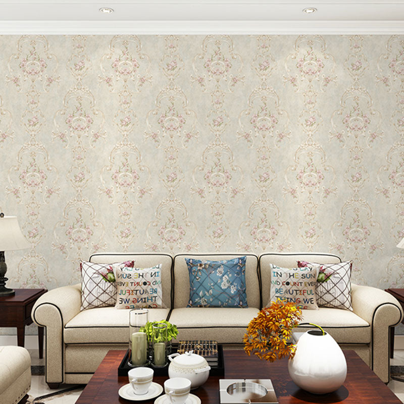 Neutral Color Blossoming Flower Wallpaper Water-Resistant Wall Covering for Guest Room