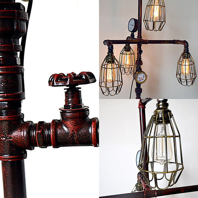 Metalen kooi schaduw vloerlamp steampunk 4 lampen woonkamer vloerverlichting met plug in koord in roestafwerking