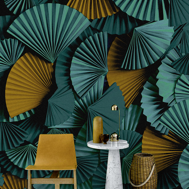 Moisture-Resistant Pleated Fan Mural Wallpaper for Accent Wall Asia Inspired Wall Art, Custom-Printed