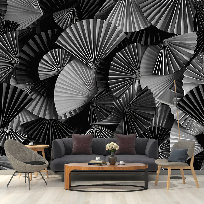 Moisture-Resistant Pleated Fan Mural Wallpaper for Accent Wall Asia Inspired Wall Art, Custom-Printed