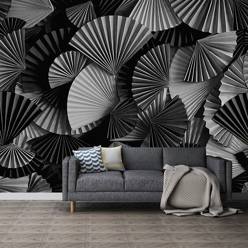 Moisture-Resistant Pleated Fan Mural Wallpaper for Accent Wall Asia Inspired Wall Art, Custom-Printed