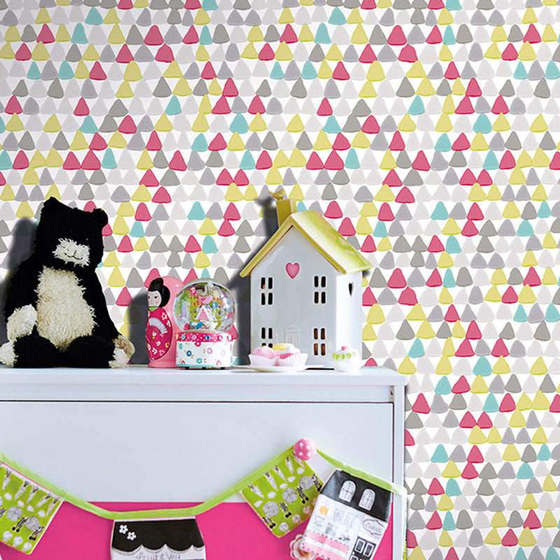 Triangle Wallpaper for Kid's Bedroom in Multi-Color, Non-Pasted, 33-foot x 20.5-inch