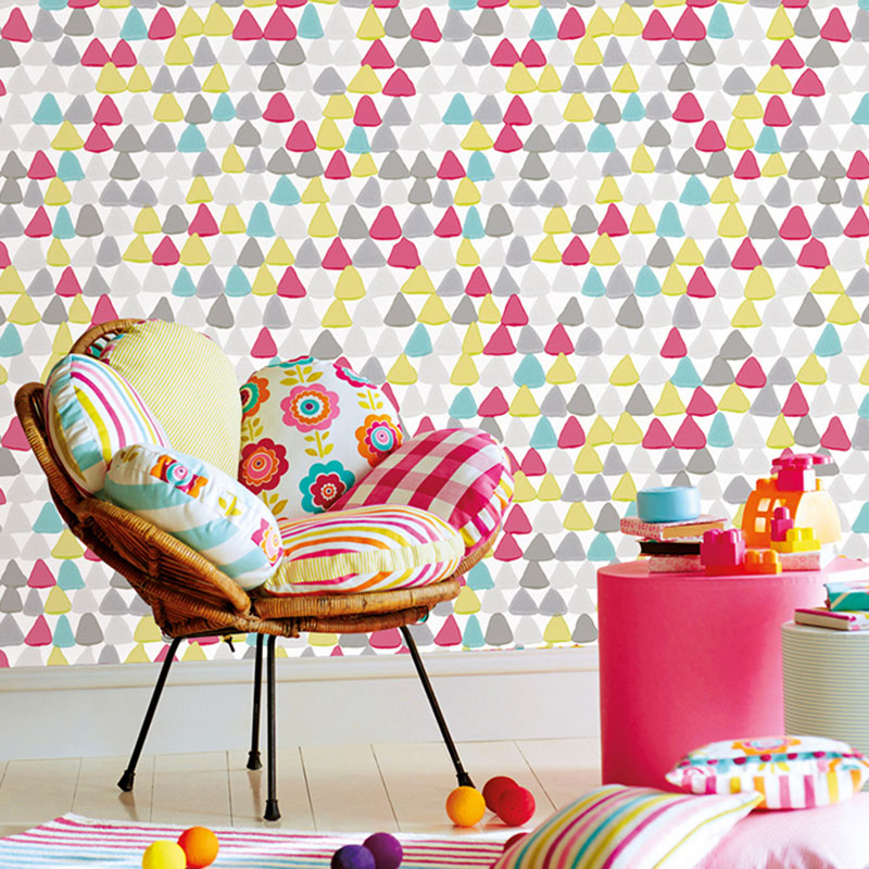 Triangle Wallpaper for Kid's Bedroom in Multi-Color, Non-Pasted, 33-foot x 20.5-inch