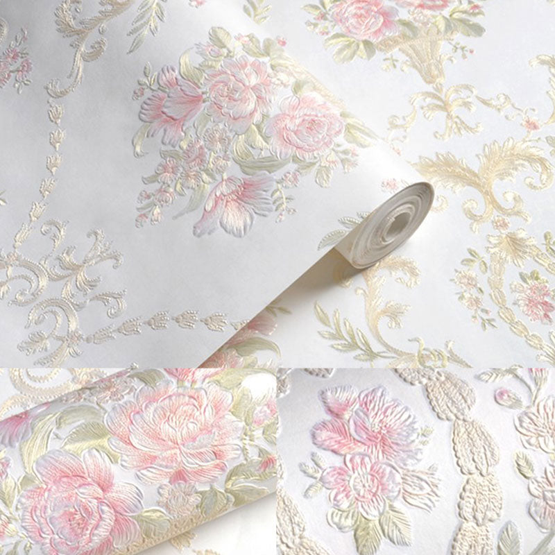 19.5' x 20.5" Flowers Wallpaper Roll for Girl's Bedroom Embossed Pattern Wall Decor in Soft Color, Removable