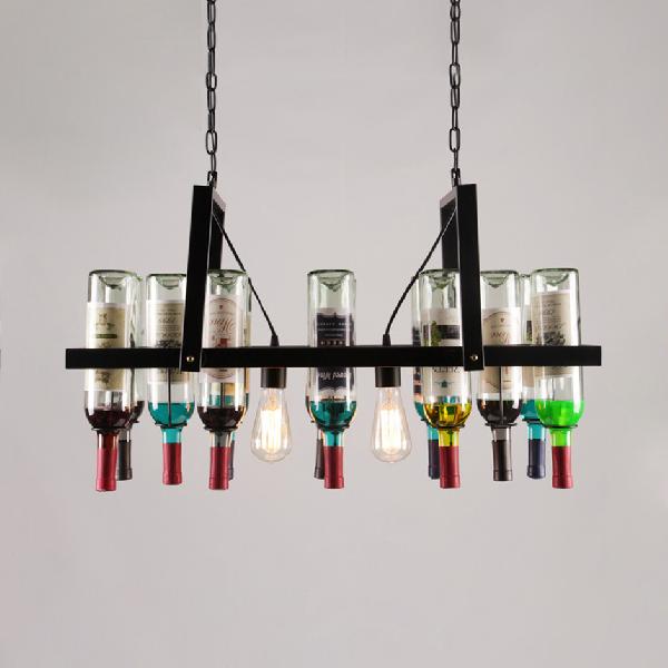 Lampone in vetro in vetro a 2 luci appeso a sospensione industriale Black Blottone Multi-color Bistro Bistro Light