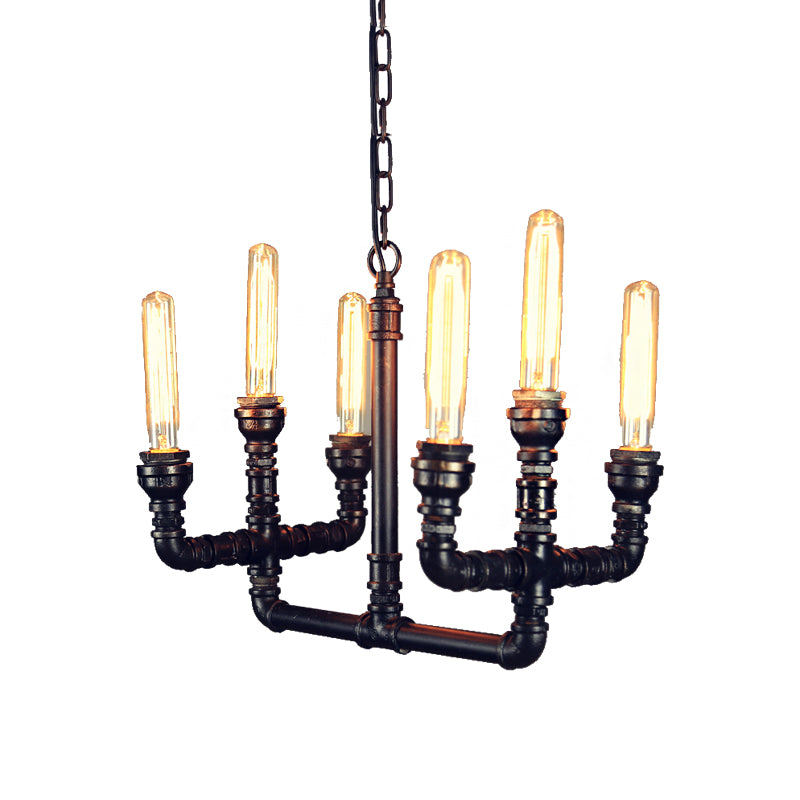 6 Heads Ceiling Chandelier Factory Trident Metallic Suspension Pendant in Black for Restaurant