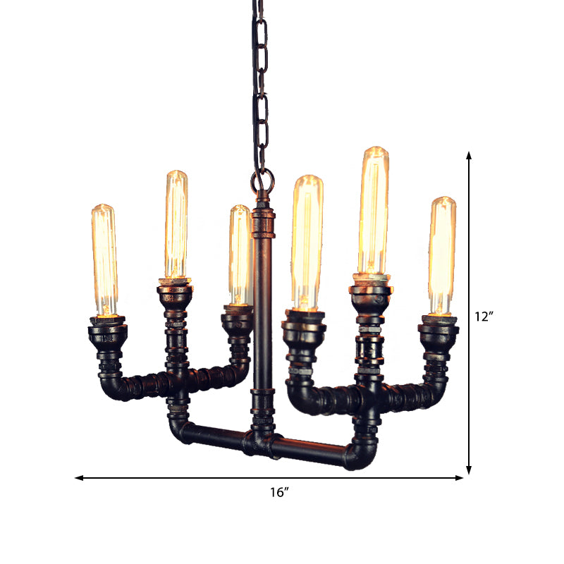 6 Heads Ceiling Chandelier Factory Trident Metallic Suspension Pendant in Black for Restaurant