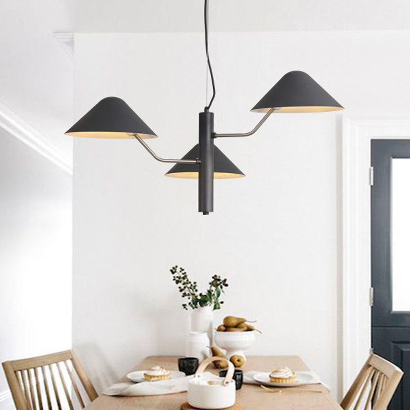 Branch Suspension Light with Metal Cone Shade Postmodern 3/5 Lights Black/White/Green Chandelier Light for Dining Room