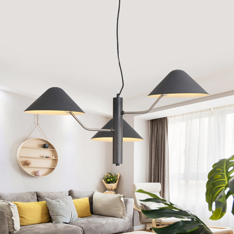 Branch Suspension Light with Metal Cone Shade Postmodern 3/5 Lights Black/White/Green Chandelier Light for Dining Room