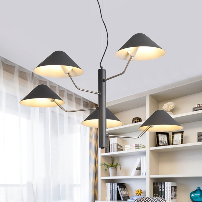 Branch Suspension Light with Metal Cone Shade Postmodern 3/5 Lights Black/White/Green Chandelier Light for Dining Room