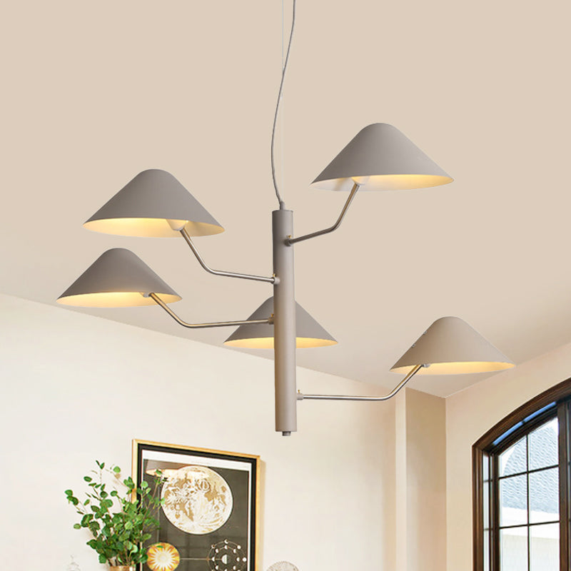 Branch Suspension Light with Metal Cone Shade Postmodern 3/5 Lights Black/White/Green Chandelier Light for Dining Room