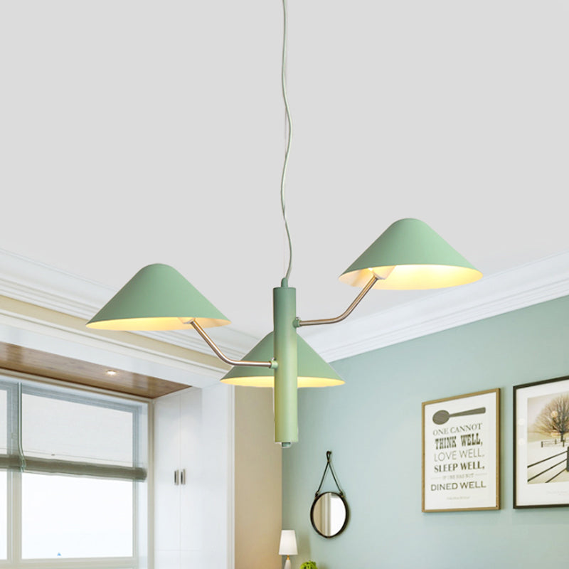 Branch Suspension Light with Metal Cone Shade Postmodern 3/5 Lights Black/White/Green Chandelier Light for Dining Room