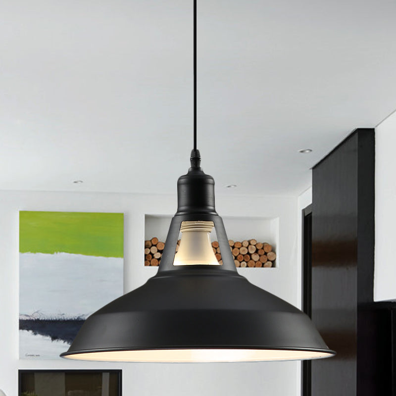 Farmhouse Barn Shade Hanging Lamp 10.5/12/15 Inch Wide 1 Light Metallic Pendant Light Fixture in Black/White for Hotel