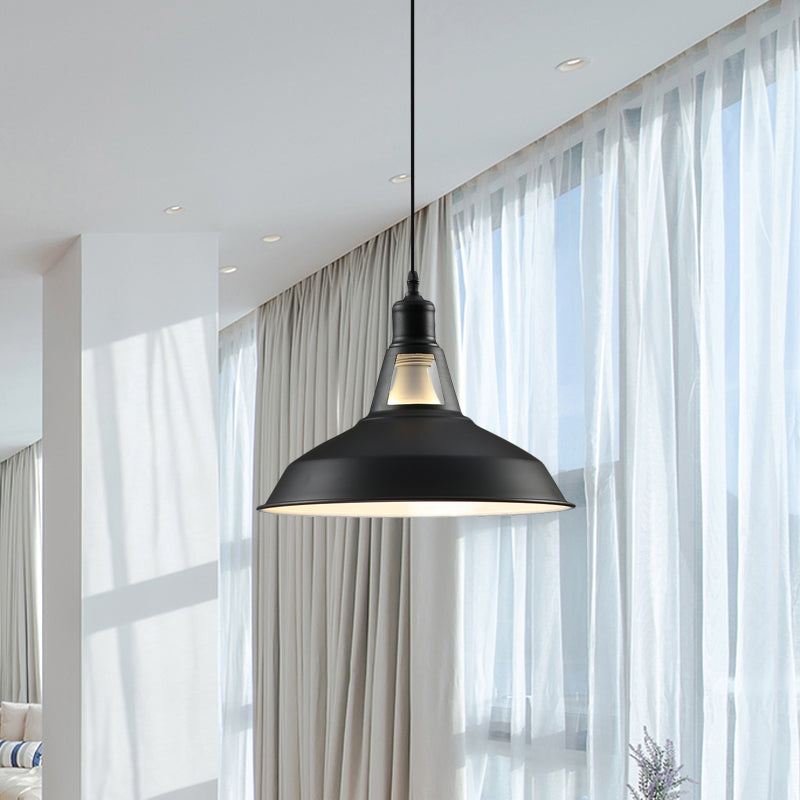 Farmhouse Barn Shade Hanging Lamp 10.5/12/15 Inch Wide 1 Light Metallic Pendant Light Fixture in Black/White for Hotel