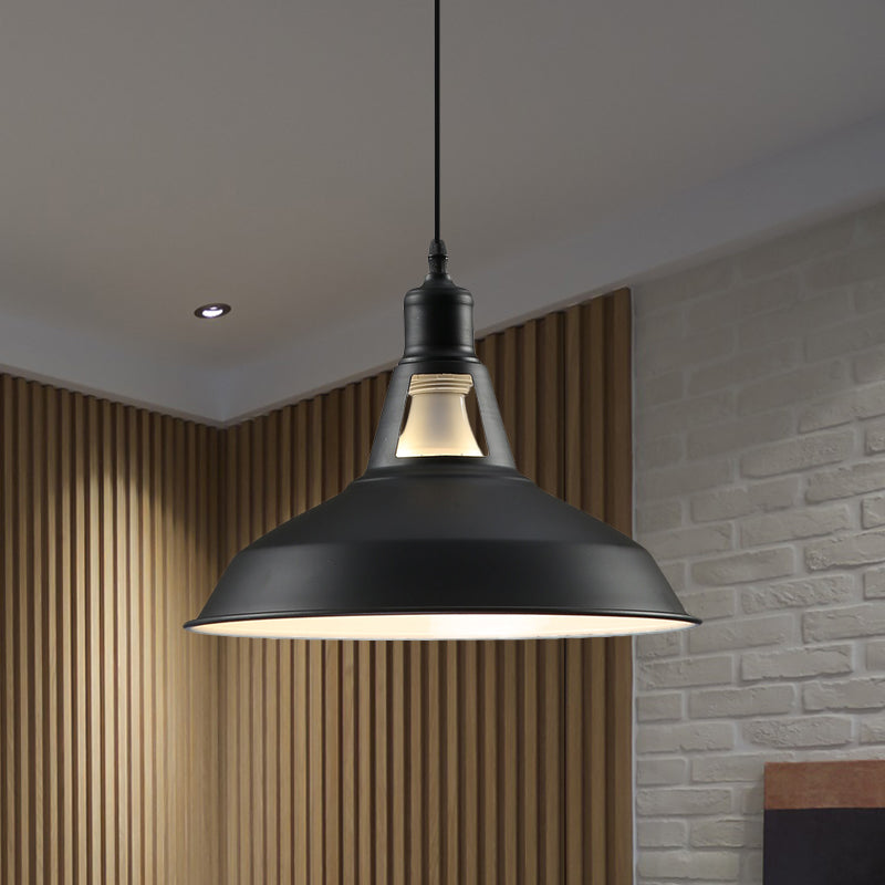 Farmhouse Barn Shade Hanging Lamp 10.5/12/15 Inch Wide 1 Light Metallic Pendant Light Fixture in Black/White for Hotel