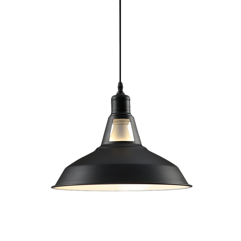 Farmhouse Barn Shade Hanging Lamp 10.5/12/15 Inch Wide 1 Light Metallic Pendant Light Fixture in Black/White for Hotel