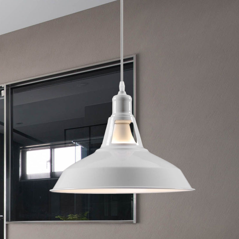 Farmhouse Barn Shade Hanging Lamp 10.5/12/15 Inch Wide 1 Light Metallic Pendant Light Fixture in Black/White for Hotel