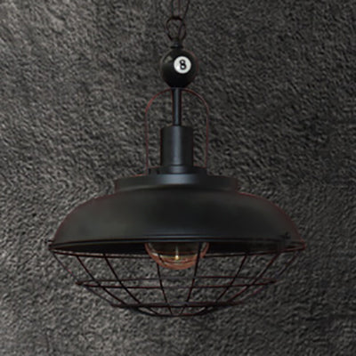 1 Light Barn Wire Cage Pendant Lamp Industrial Stylish Black Finish Metal Ceiling Fixture for Restaurant