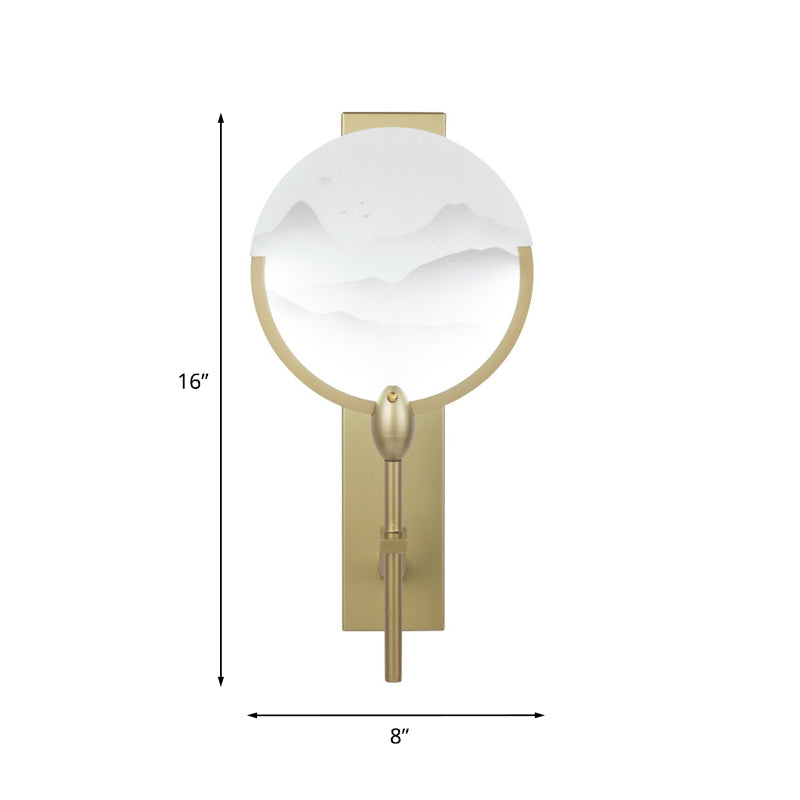 Chinese ronde ventilator muurschildering Licht Acryl Acryl Led Wall Monted Light armatuur in goud