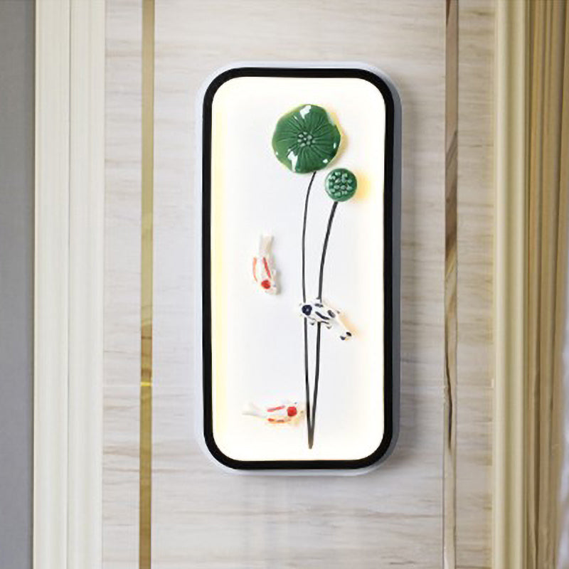 Lámpara de cerámica de loto de loto de trabajo a mano lámpara de pared de montaje en verde chino para decoración