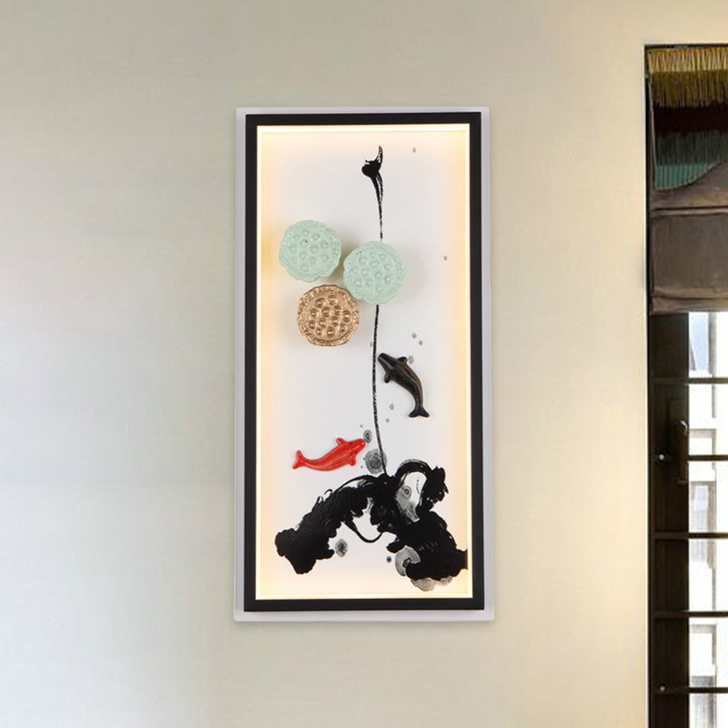 Inchiostro cinese dipinto murale in tessuto leggero salotto del salotto LED Wall Lighting Freet in nero