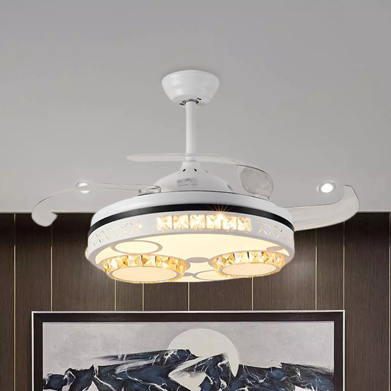 Trommelplafondventilator licht traditionele 3 bladen 16 "breedte kristal hanger ventilatorverlichting in het wit