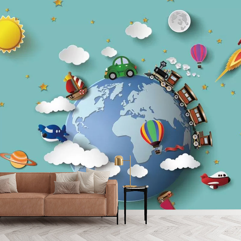 Illustration Cartoon Planet Wall Covering Full Size Wall Mural Decal for Kid, Made to Measure