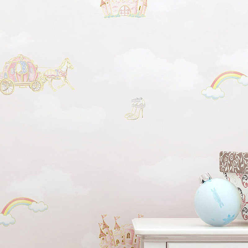 Moisture-Resistant Castle Wall Decor 33'L x 20.5"W Contemporary Wallpaper Roll for Children's Bedroom, Non-Pasted