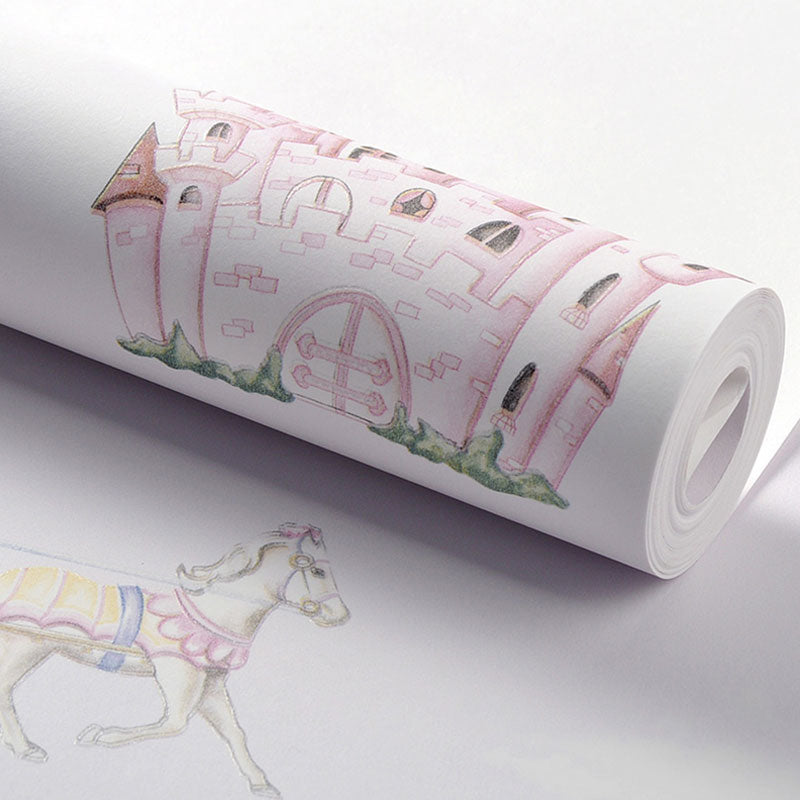 Moisture-Resistant Castle Wall Decor 33'L x 20.5"W Contemporary Wallpaper Roll for Children's Bedroom, Non-Pasted