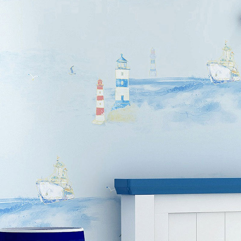 Sailing Boats Wallpaper Roll for Kid's Bedroom Minimalist Wall Covering, 33-foot x 20.5-inch