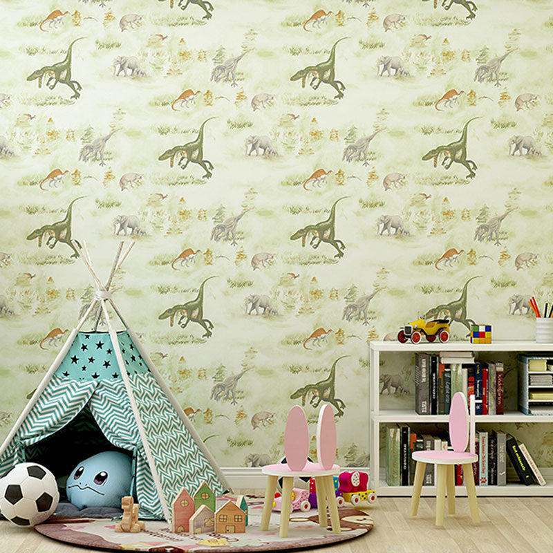 Neutral Color Dinosaur Wall Decor Moisture-Resistant Wallpaper Roll for Kid's Bedroom