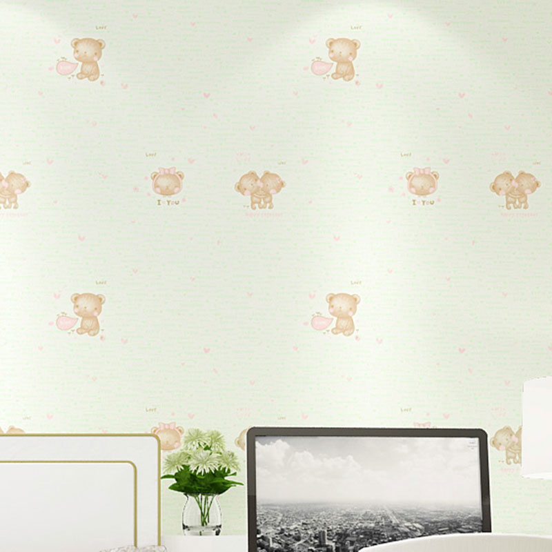 Soft Color Minimalist Wallpaper Cartoon Bear Wall Covering for Kid's Bedroom, 31' by 20.5"