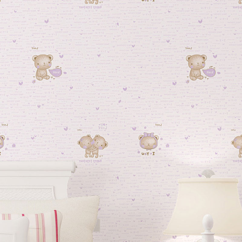 Soft Color Minimalist Wallpaper Cartoon Bear Wall Covering for Kid's Bedroom, 31' by 20.5"