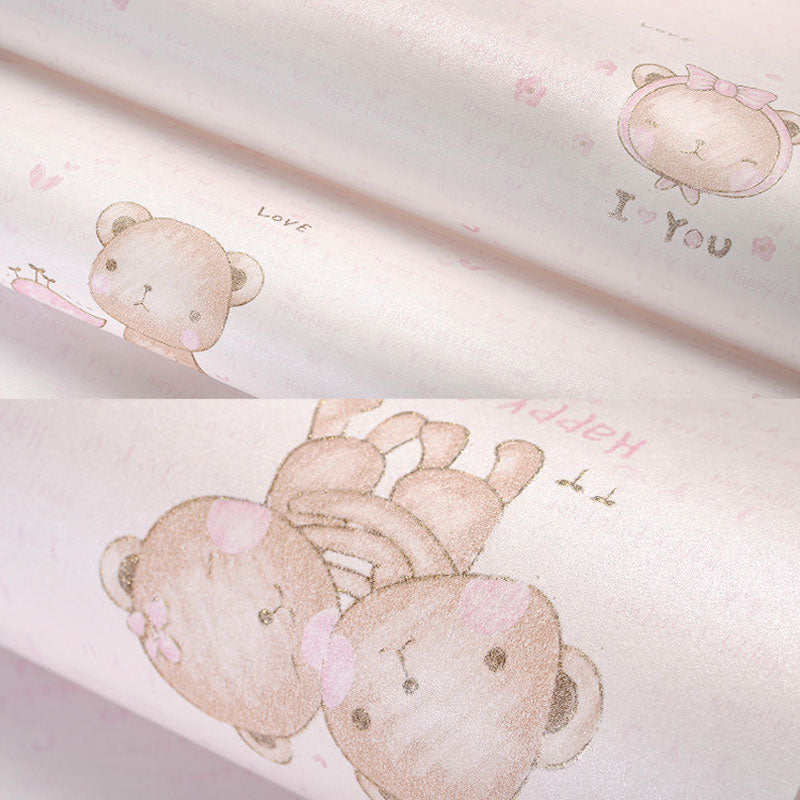 Soft Color Minimalist Wallpaper Cartoon Bear Wall Covering for Kid's Bedroom, 31' by 20.5"