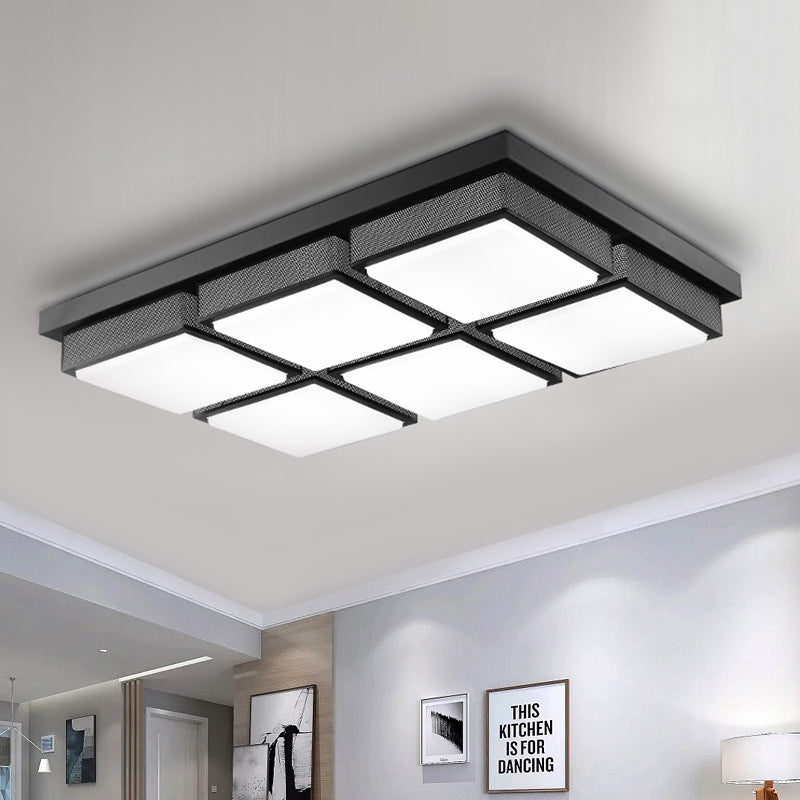 Zeitgenössisches Quadrat/Rechteck Flush Mount Licht Acryl 6/9 Lichter Wohnzimmer Deckenlampe in Schwarz/Weiß, Warm/White Lighting