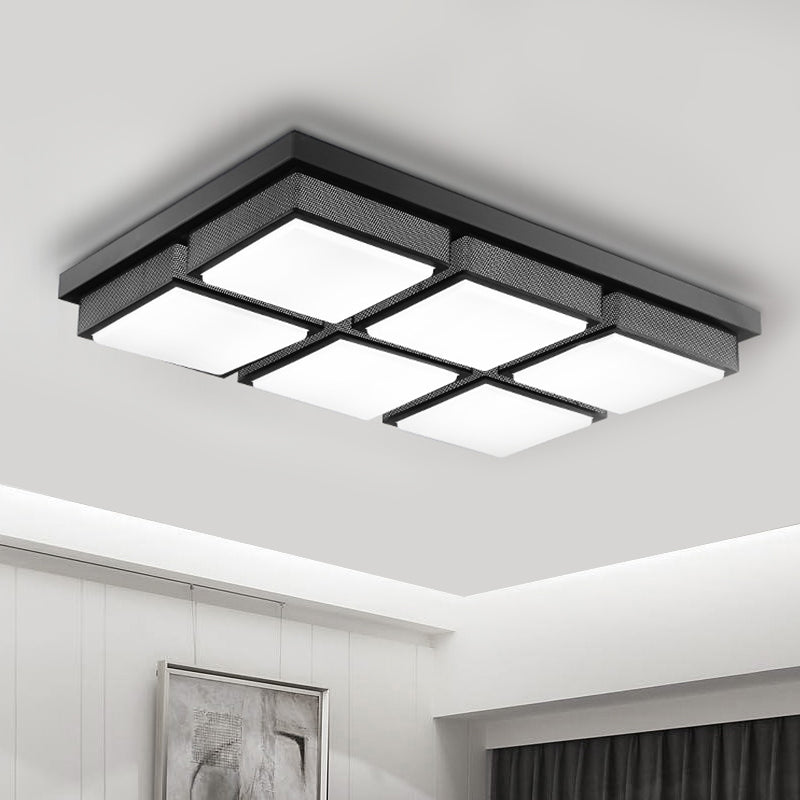 Zeitgenössisches Quadrat/Rechteck Flush Mount Licht Acryl 6/9 Lichter Wohnzimmer Deckenlampe in Schwarz/Weiß, Warm/White Lighting