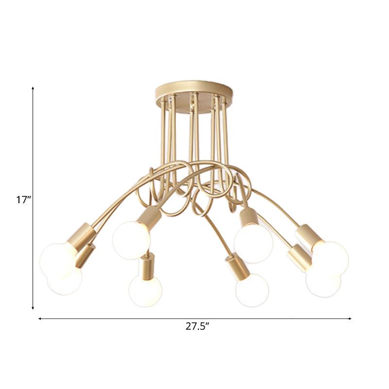 Moderne plafondlampen woonkamer, grote semi -spoelmontage licht met metalen draaiwarm