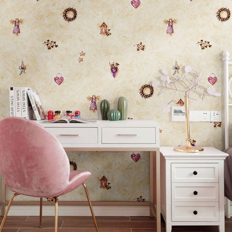 Contemporary Wallpaper Roll in Soft Color Cartoon Star and Heart Wall Decor, 33 ft. x 20.5 in