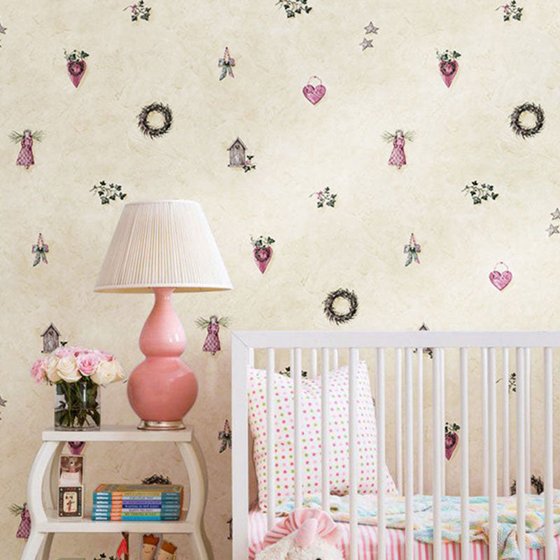 Contemporary Wallpaper Roll in Soft Color Cartoon Star and Heart Wall Decor, 33 ft. x 20.5 in