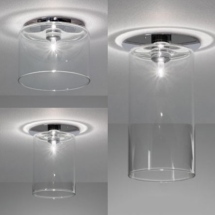 Cylinder Flush Mount Lighting Modernist Clear Glass 1 Light Nickle Flush Mount Ceiling Fixture, 3"/4"/5.5" Wide