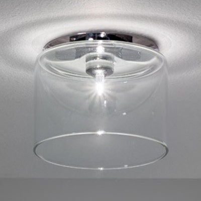 Cylinder Flush Mount Lighting Modernist Clear Glass 1 Light Nickle Flush Mount Ceiling Fixture, 3"/4"/5.5" Wide