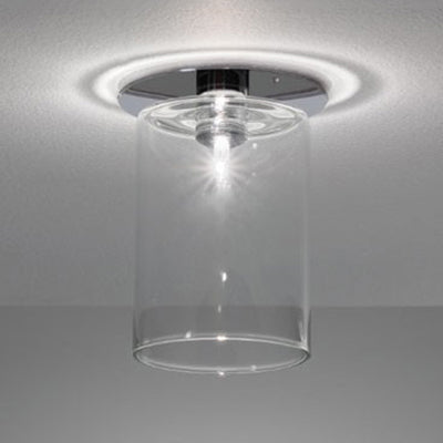 Cylinder Flush Mount Lighting Modernist Clear Glass 1 Light Nickle Flush Mount Ceiling Fixture, 3"/4"/5.5" Wide