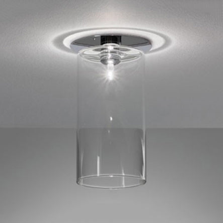 Cylinder Flush Mount Lighting Modernist Clear Glass 1 Light Nickle Flush Mount Ceiling Fixture, 3"/4"/5.5" Wide