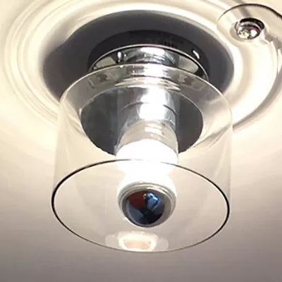 Modern 1 Light Flush Mount with Clear Glass Shade Chrome Cylinder Flush Mount Fixture