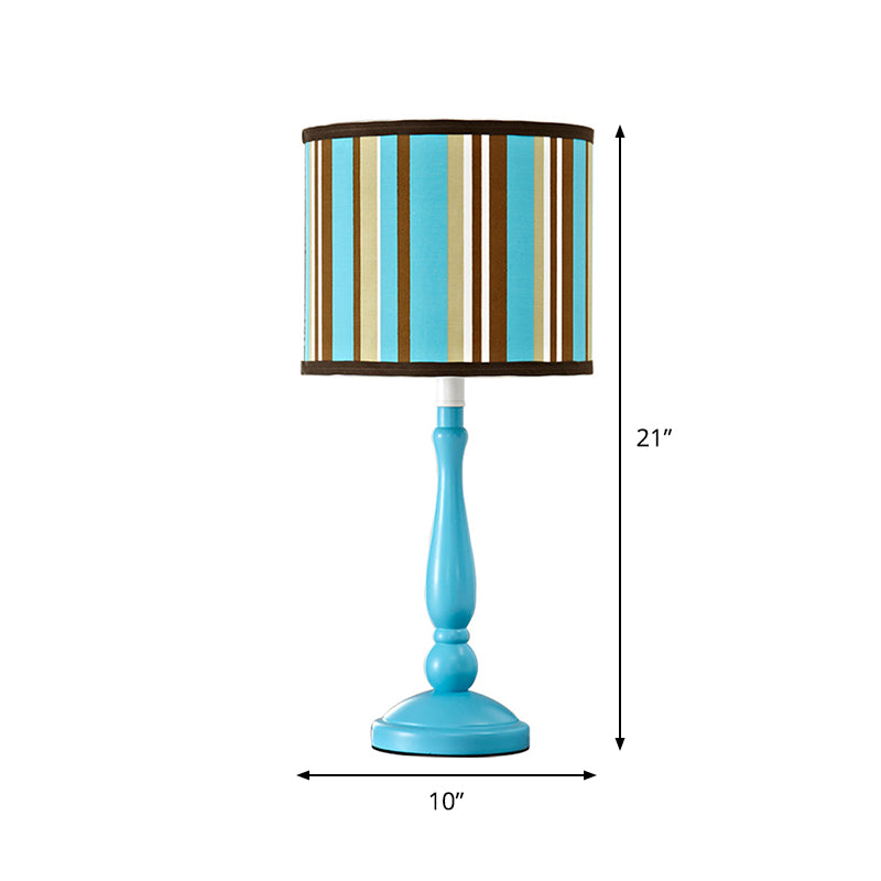 1 Bulb Bedroom Night Table Lamp Modern Blue Nightstand Light with Drum Fabric Shade