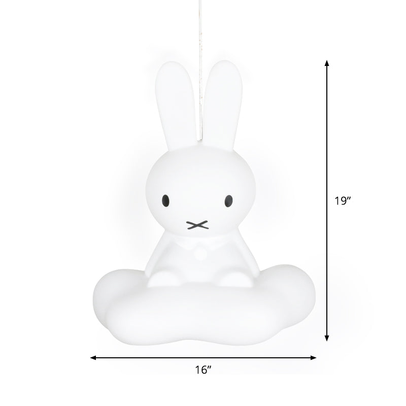 1 Light Kids Room Pendulum Light Cartoon White Ceiling Hang Fixture with Rabbit and Cloud Plastic Shade