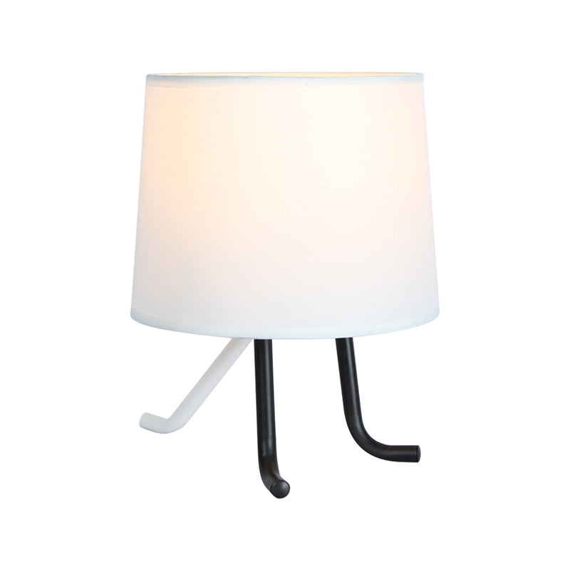 Barrel Fabric Nightstand Light Nordic 1 Bulb Flaxen/White Table Lamp with 3 Legs for Bedroom