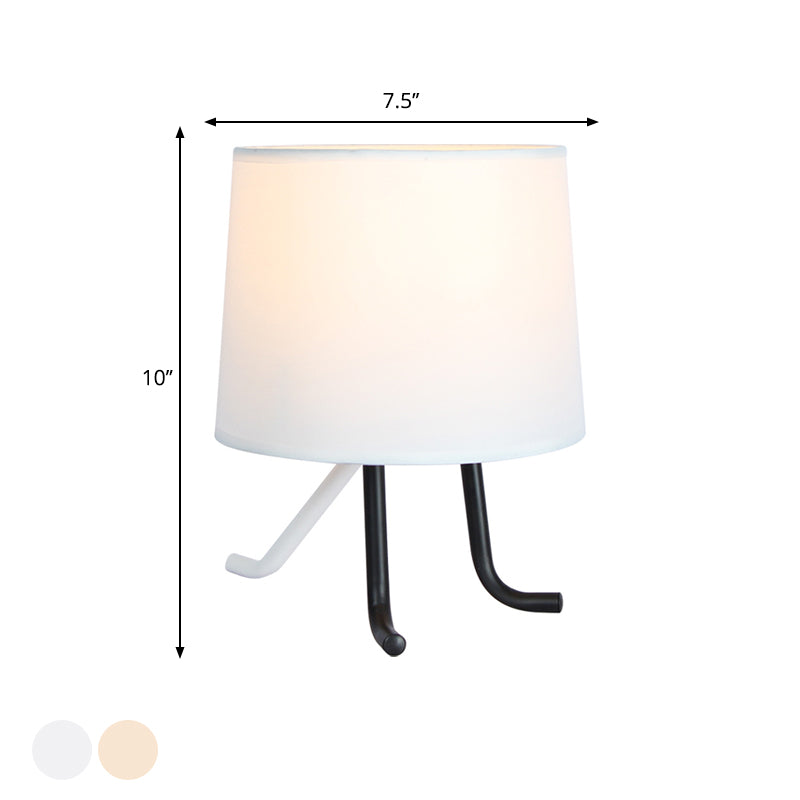 Barrel Fabric Nightstand Light Nordic 1 Bulb Flaxen/White Table Lamp with 3 Legs for Bedroom