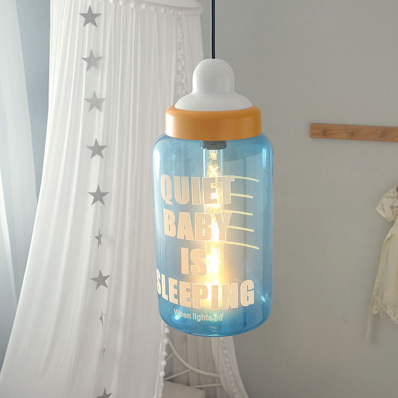 Kinderstil Milchflasche Drop Anhänger Blaues Glas 1-Kopf-Babyzimmer Hanging Deckenleuchte